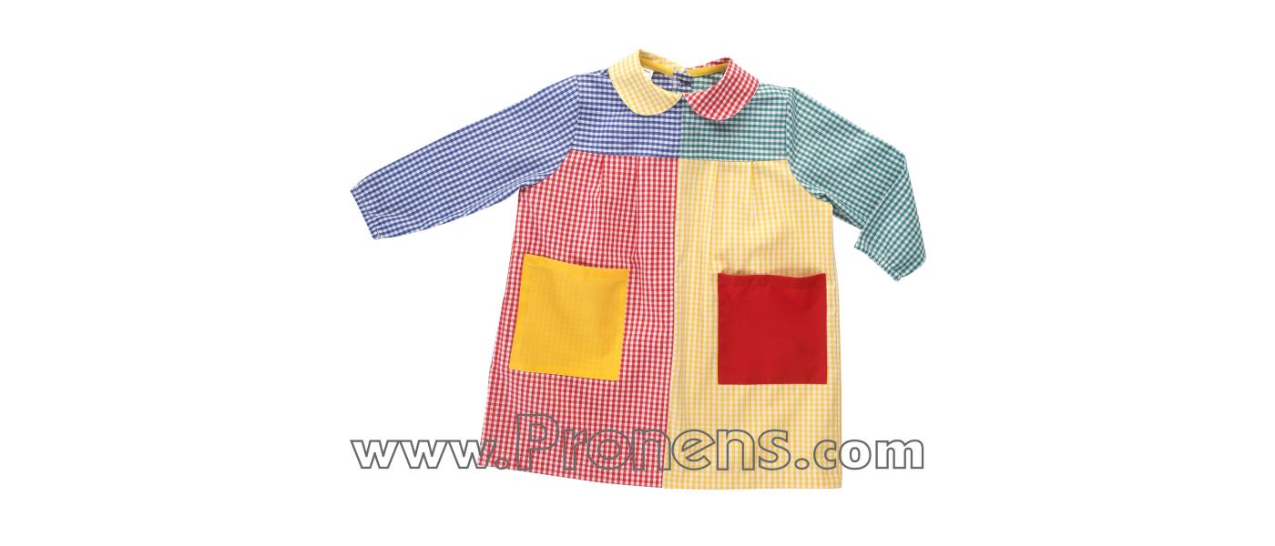 fabricante de batas babis escolares botones patchwork personalizadas - frontal