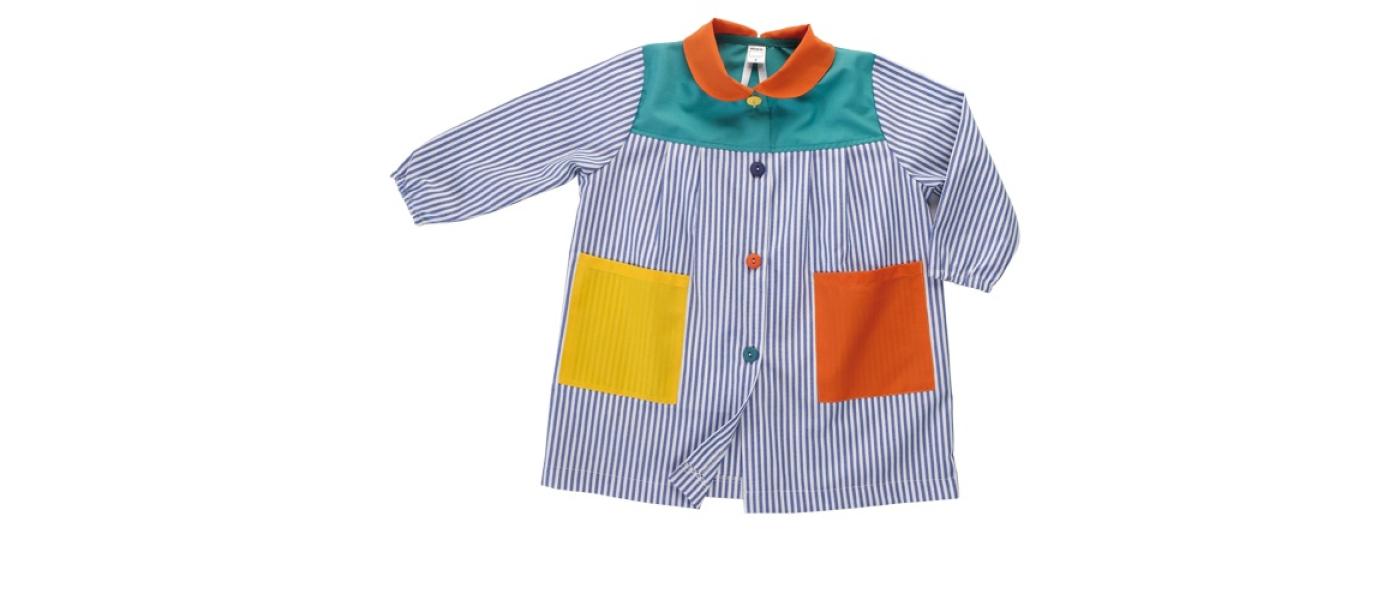 Fabricant de blouses tabliers scolaires pour crèche avec boutons et empiècement en popeline 001