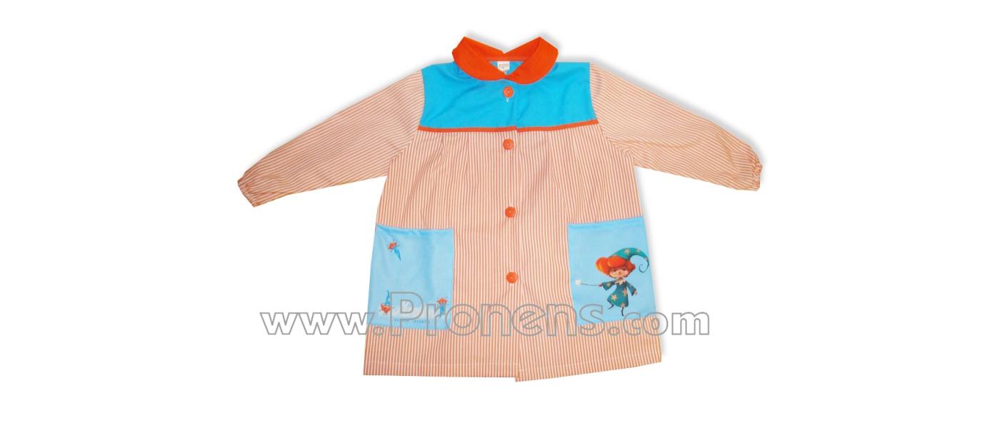 Fabricant de blouses tabliers scolaires pour garderie avec boutons et empiècement en popeline 004