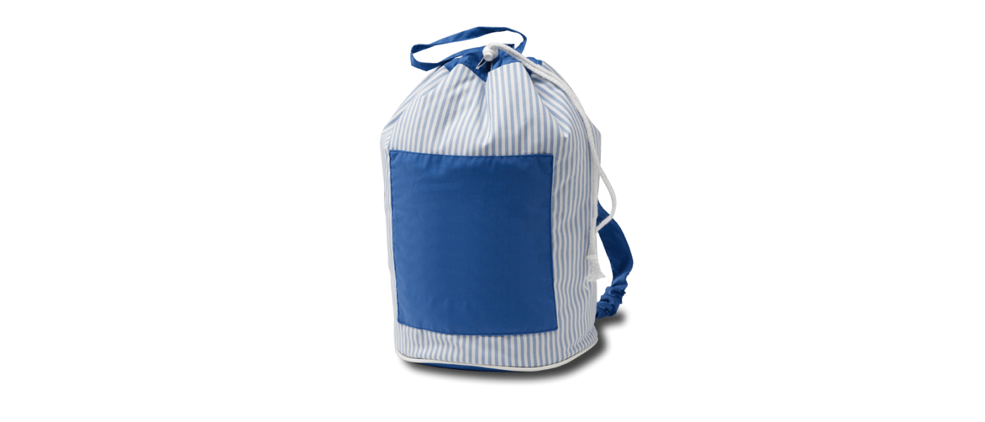 Manufacturer of personalized padded fabric school backpacks for nurseries, preschools, and schools - blue vichy