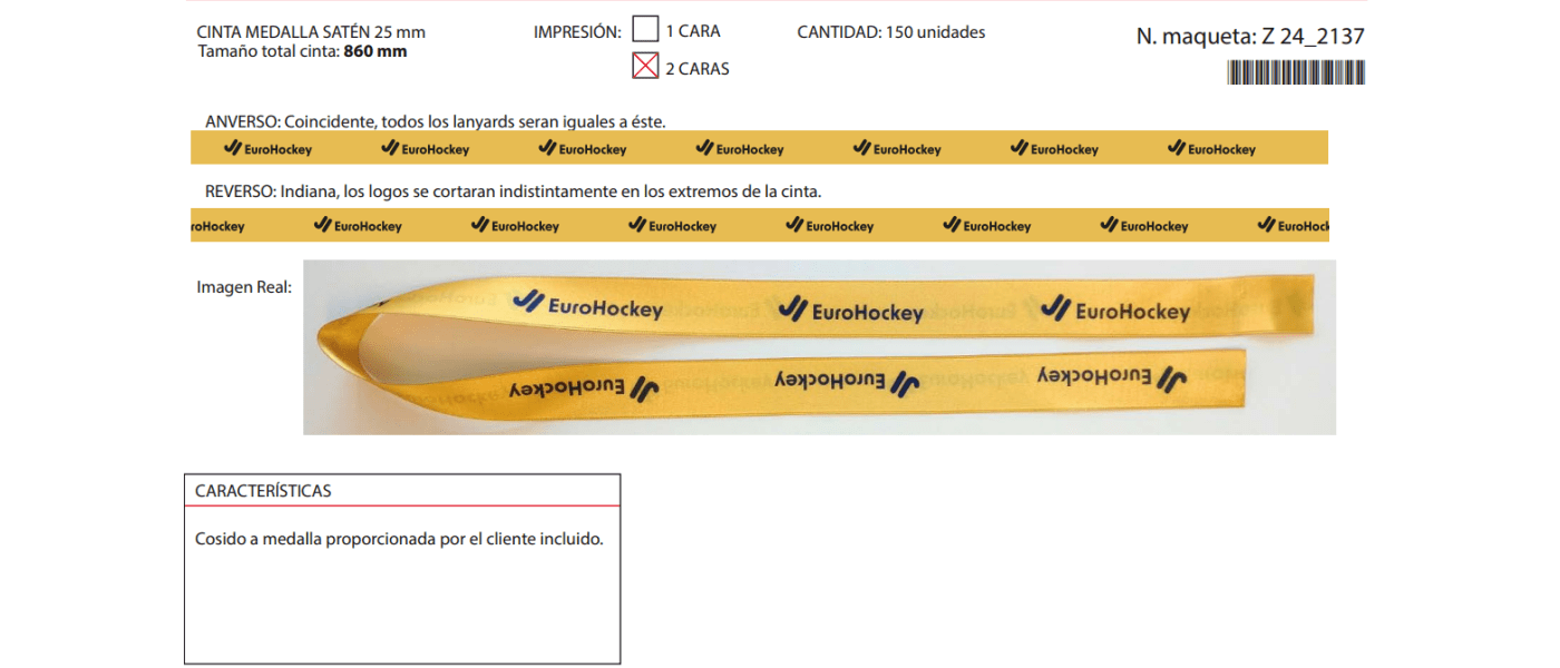 Fabricante Cinta medalla personalizada para Euro Hockey