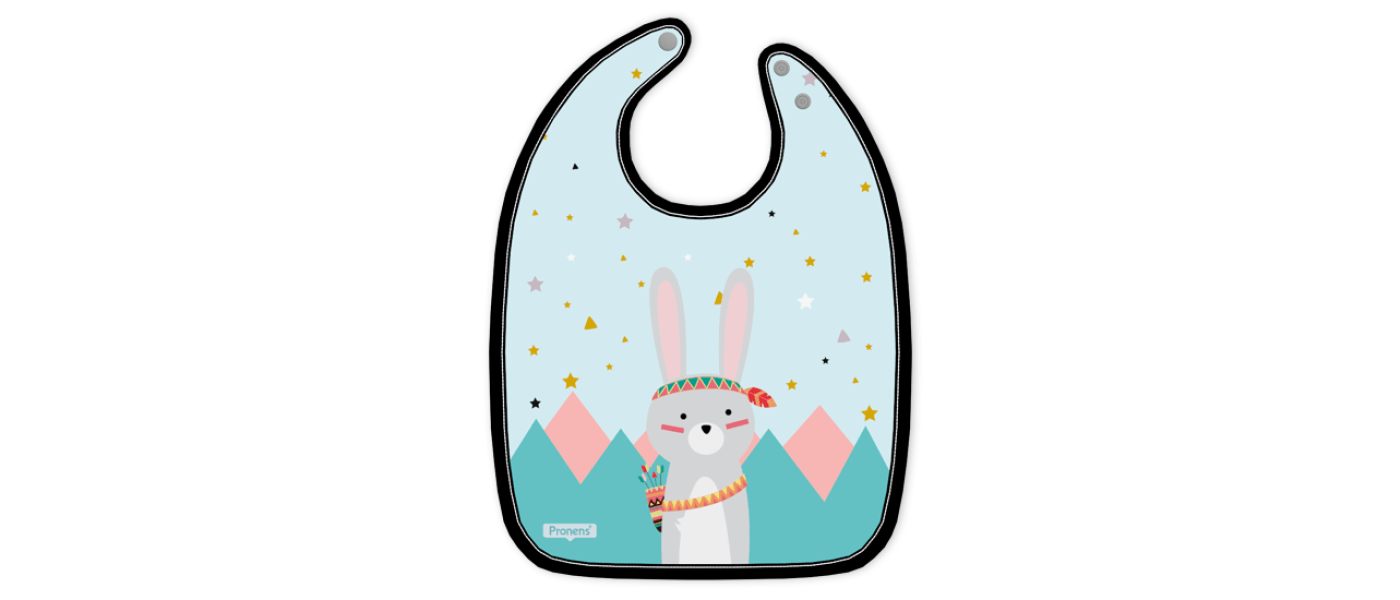 Manufacturer of waterproof and quick-drying microfiber daycare bibs Ref.02.5500.2 Tribal Rabbit