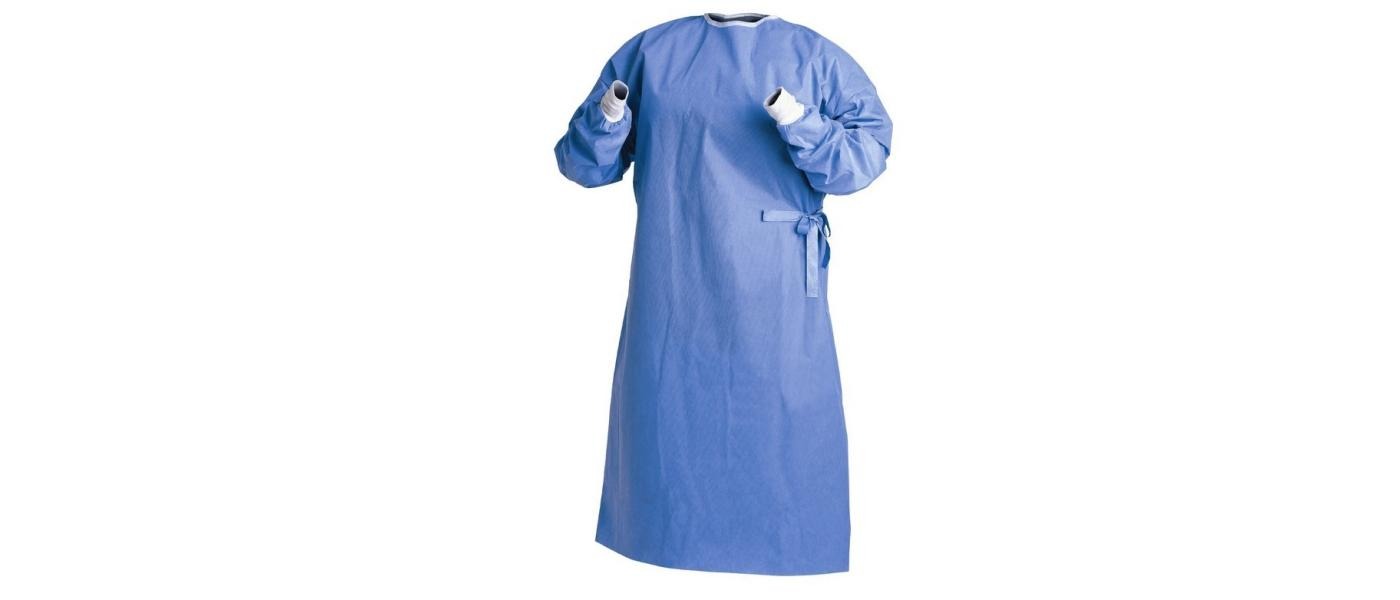 Bata de aislamiento desechable confeccionada en tejido no tejido impermeable y resistente. Con espalda completa