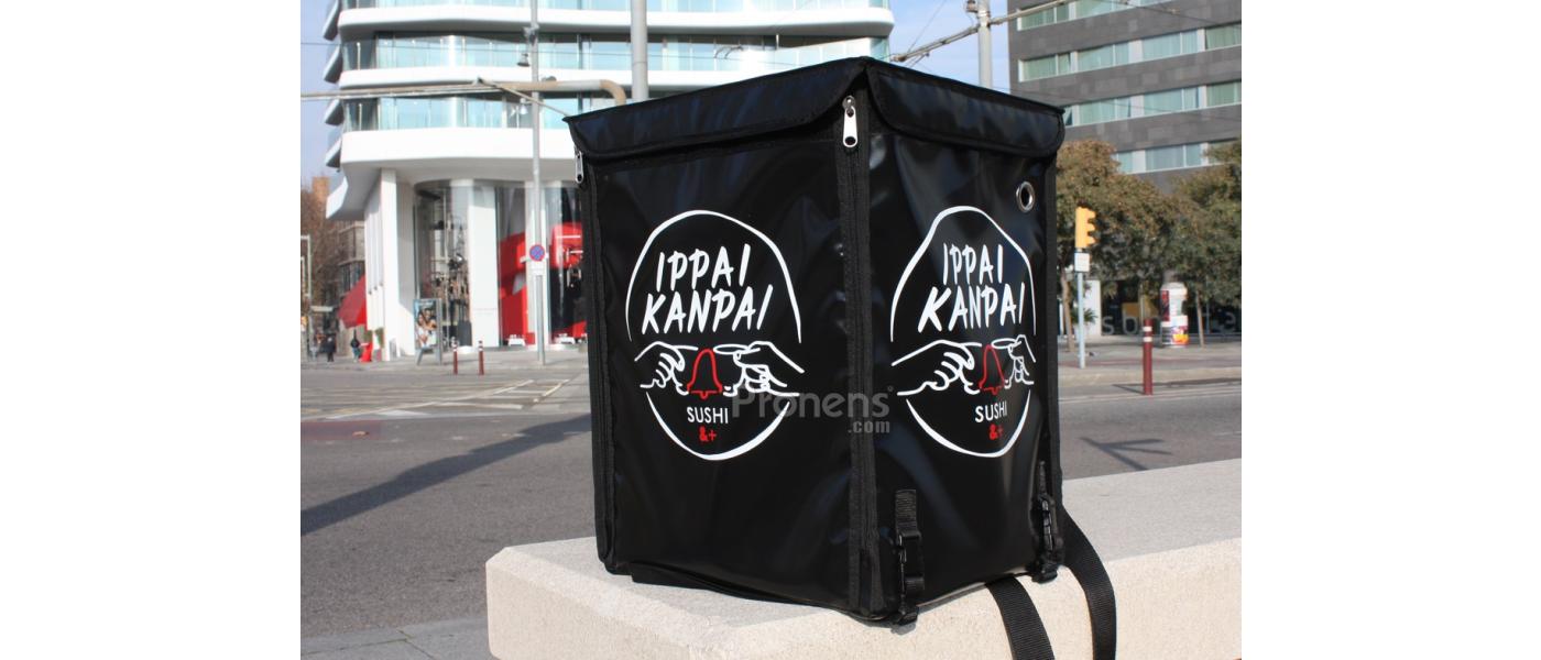 frontal Motxilla Delivery tèrmica negra personalitzada mides Glovo