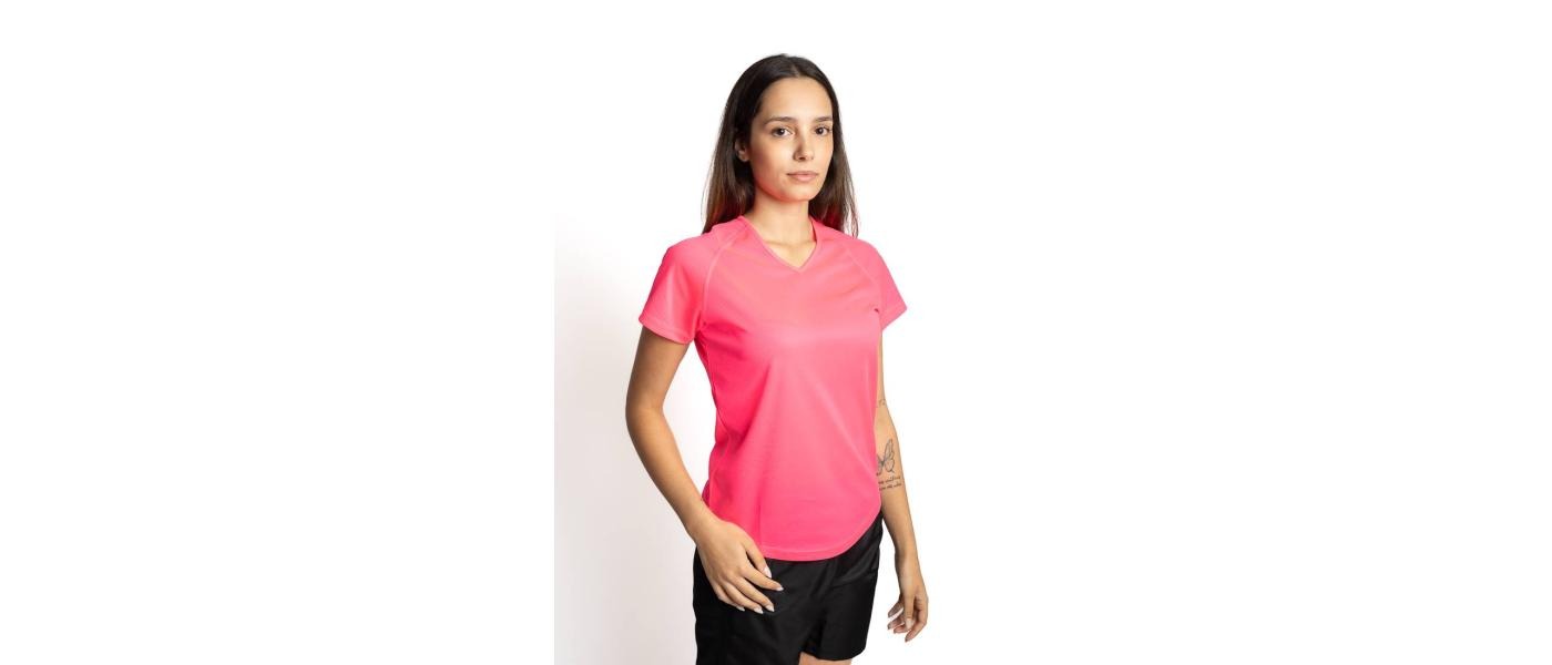 Fabricante camiseta entallada deporte rosa carrera de la mujer personalizada - modelo