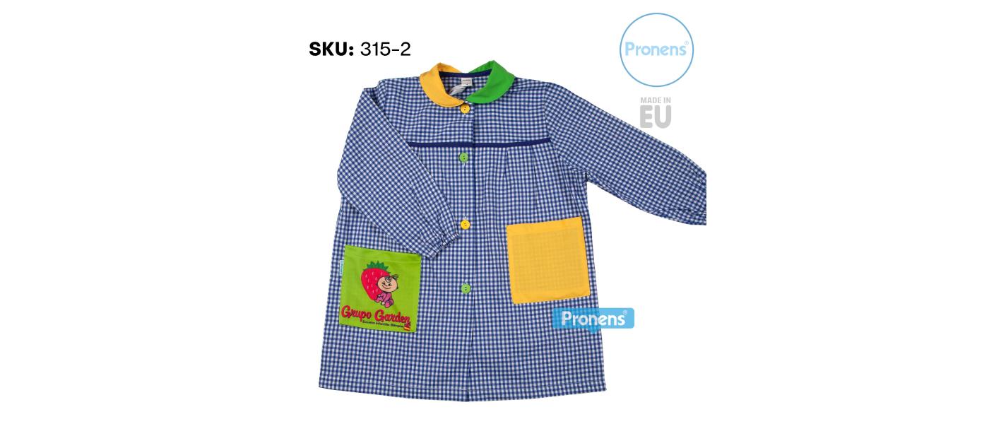 Model wearing a school smock for school with pink stripes