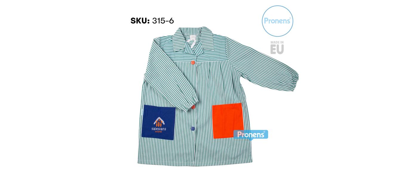 Manufacturer of custom school aprons for schools with orange squared pattern