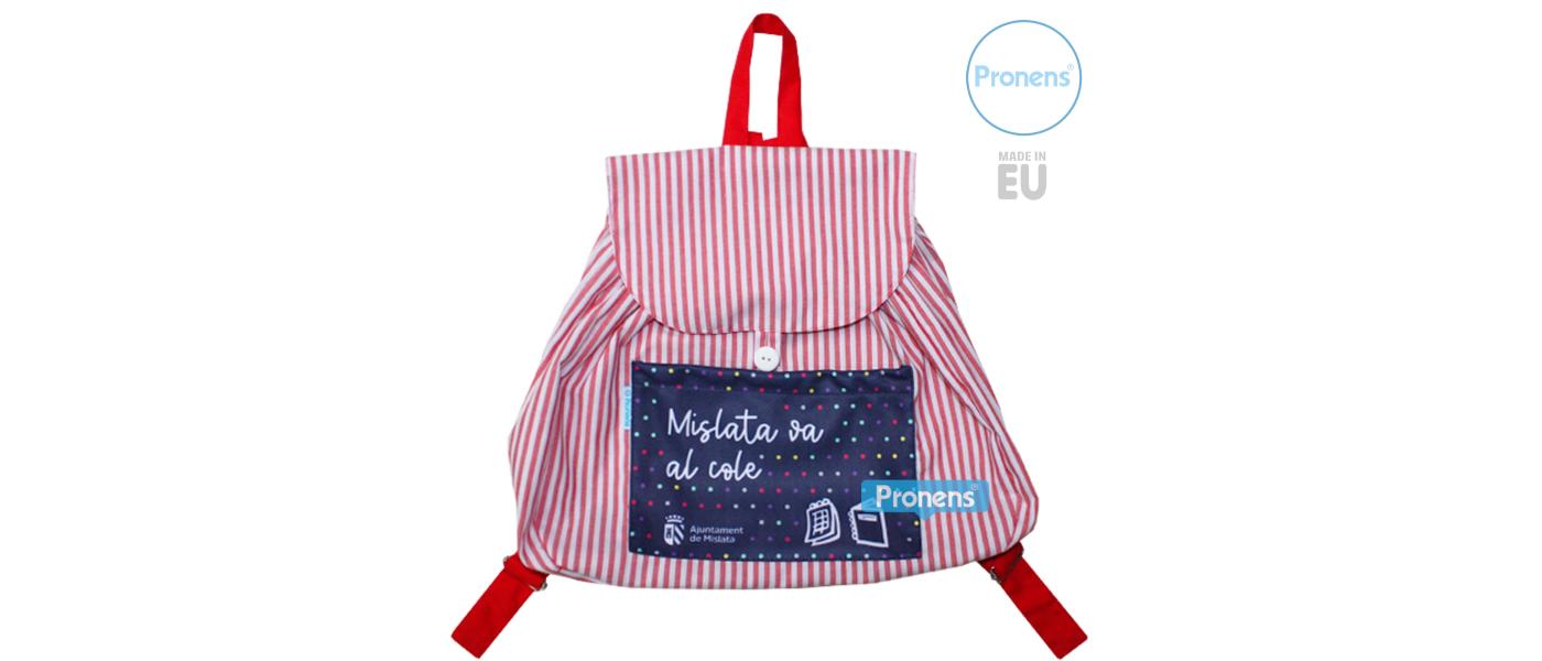 Mochila infantil escolar de tela personalizada para las escuelas infantiles públicas de Mislata
