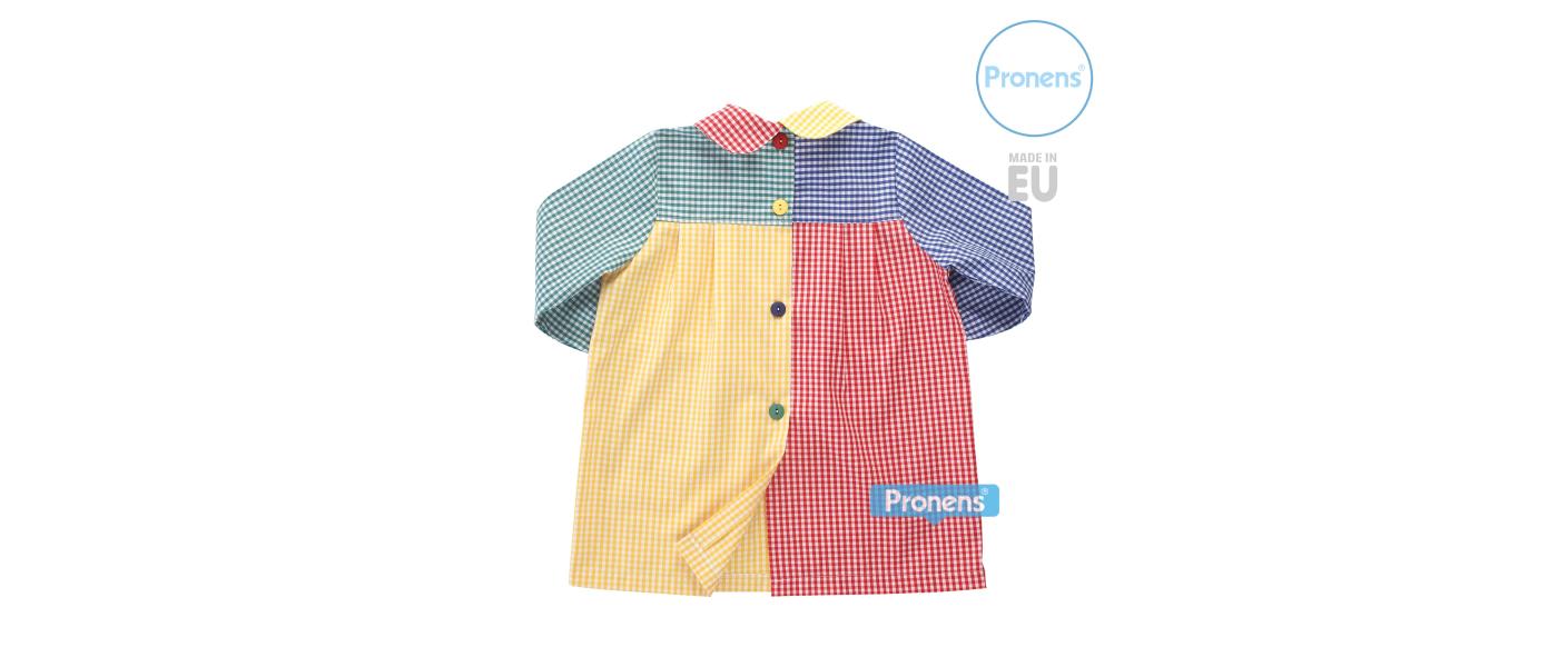 school smock manufacturer customized with patchwork and buttons - back