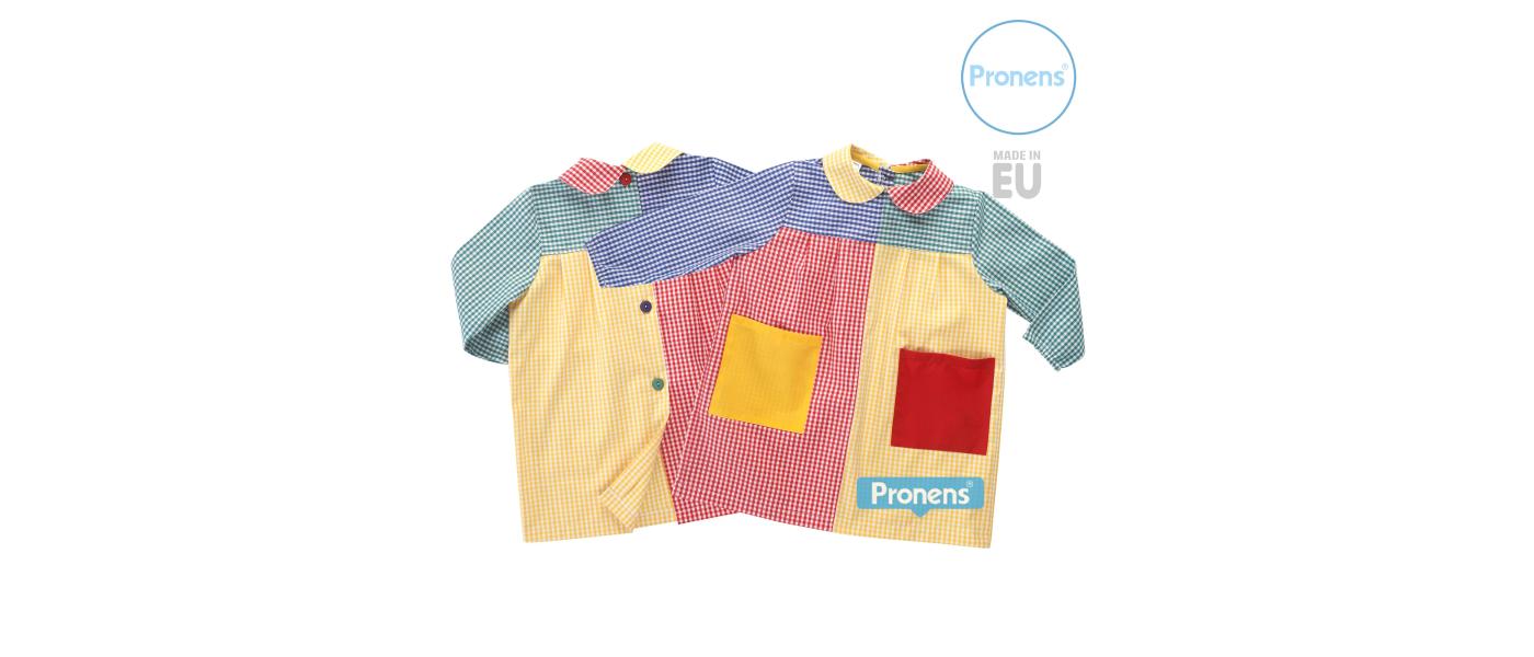 manufacturer of customized school smocks with patchwork buttons