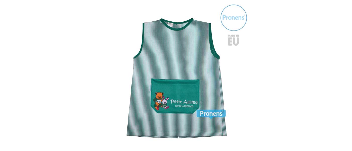 Fabricante batas escolares guardería sin mangas personalizadas - logo a varios colores
