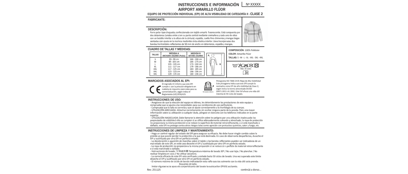 Fabricante de forro polar de alta visibilidad con bandas reflectantes para empresas - Epi Alta Visibilidad Categoría 2, Clase 2 - medidas