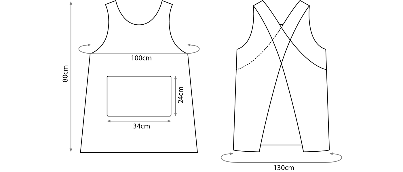 Medidas delantal japones con espalda cruzada para educadoras infantiles