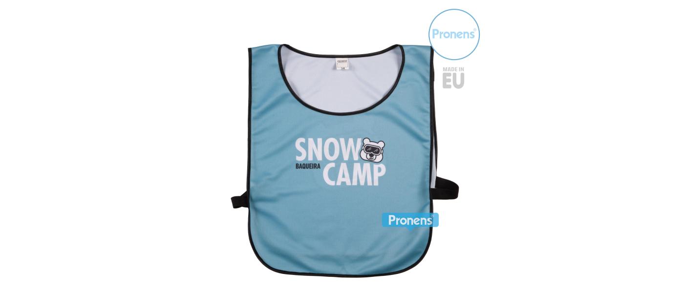 Ski bib and personalized sports bibs with side elastic band.