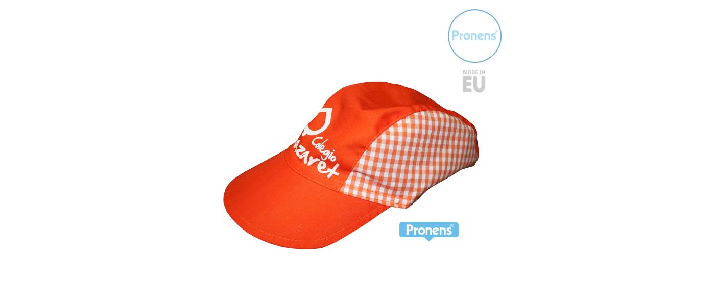 Fabricante de gorras escolares infantiles de tela personalizadas para colegios, escuelas infantiles y guarderías - Gorras escolares vichí naranja  Pronens