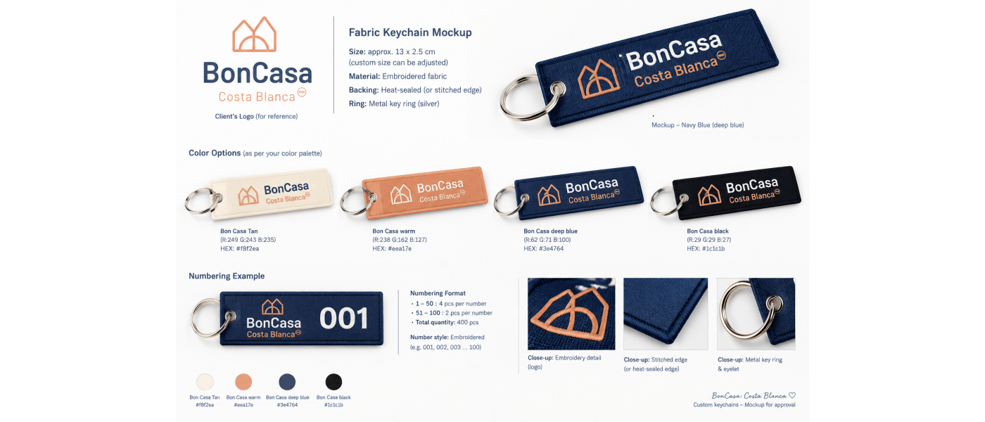 Fabricante de llaveros de tela personalizados con bordado de logos y nombres